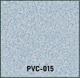 Próbka PVC-015 wykładziny PVC — mroźny błękitno-szary ton z ciemnoniebieskimi drobinami i żyłkami